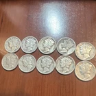 Lot #N of 10 90% Silver Mercury Dimes Circulated 10C Business Strike S D