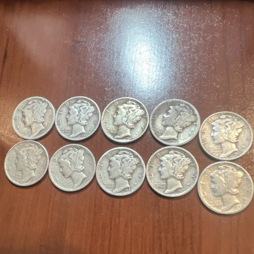 Lot #N of 10 90% Silver Mercury Dimes Circulated 10C Business Strike S D