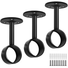 3 Pack Ceiling Curtain Rod Brackets Stainless Steel Wall 1 1/4inch-3 Pack Black