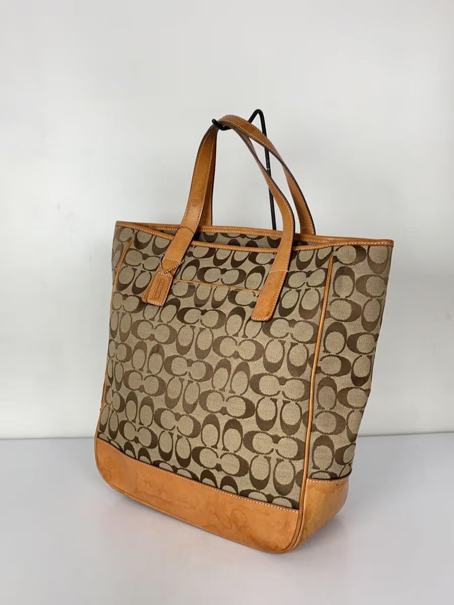 COACH Signature Beige Canvas Tote Bag with All-Over Print - Japan Import