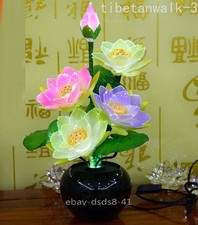 LED Lotus Lamp Buddha Color Shining Table Altar Light Zen Decor Feng Shui