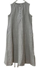 Nest Robe Linen Laceveless Dress -Beige, 100 Linen, Good Condition -From Japan