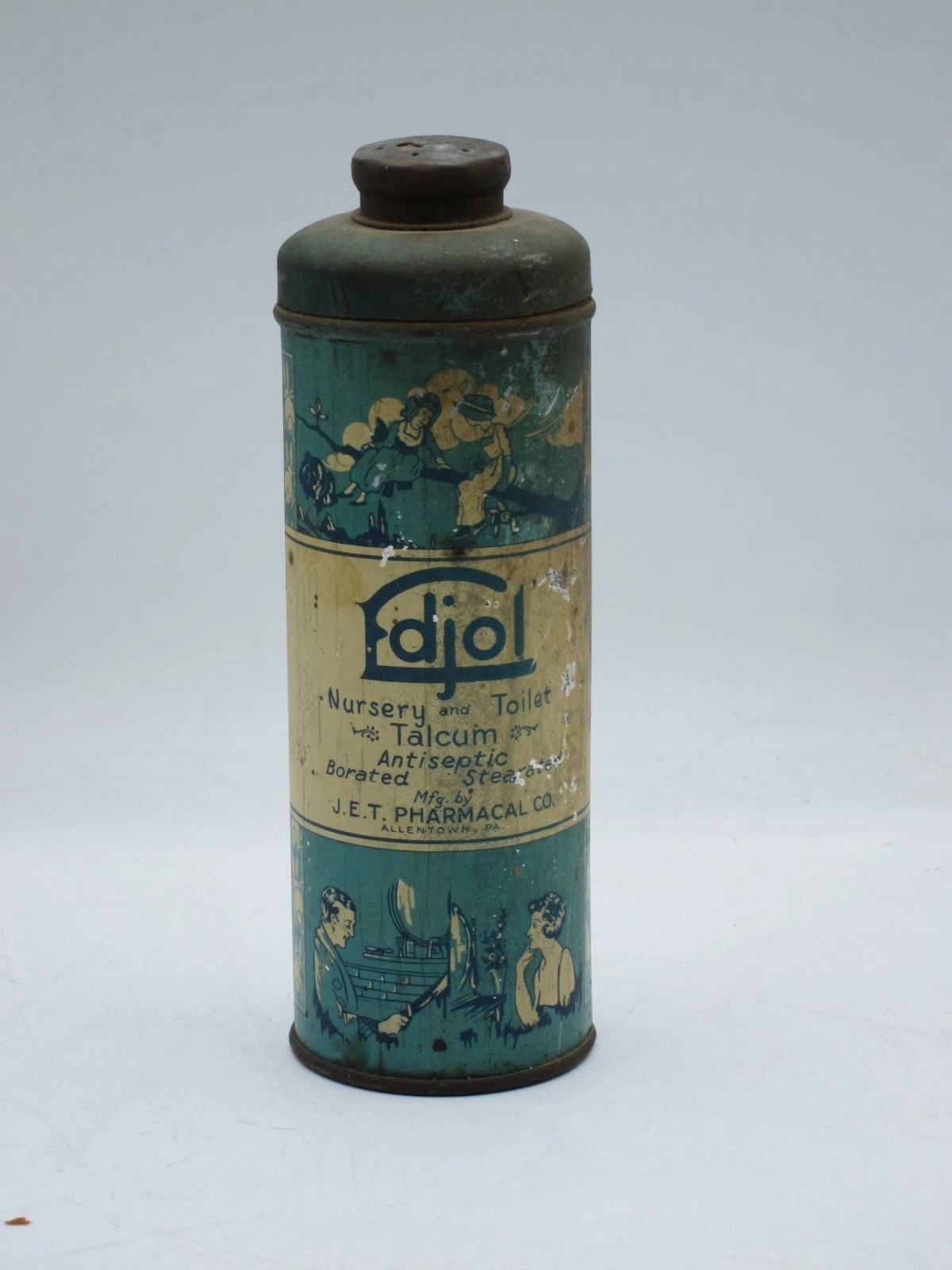 Vintage Edjol Nursery Talcum Powder Tin Antique Pharmaceutical Collectible