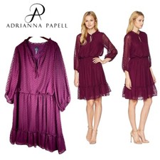 Adrianna Papell 24W 3X Dress Purple Pink Swiss Dot Party Wedding Career CHIC   L
