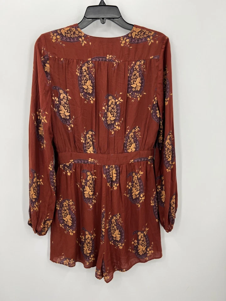 Mameluco Ecote Mujer 6 Marrón Óxido Floral Manga Larga Cuello en V Boho Festival Foto 2 de 4