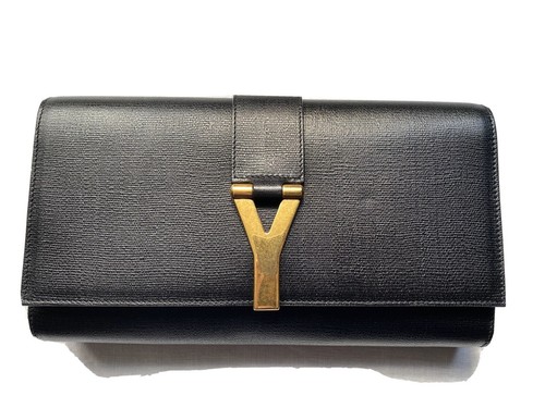 elegante Yves Saint Laurent YSL nera in pelle Borsa Da Sera Clutch  Autentico | eBay