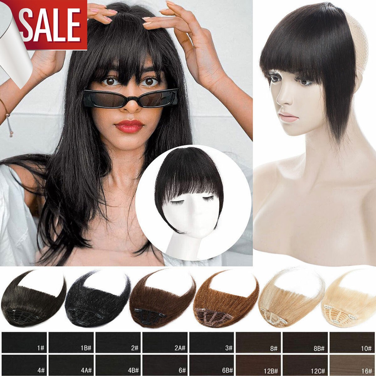 Thin Neat Air Bangs 100% REMY Human Hair Extensions Clip in Fringe Front  Piece U