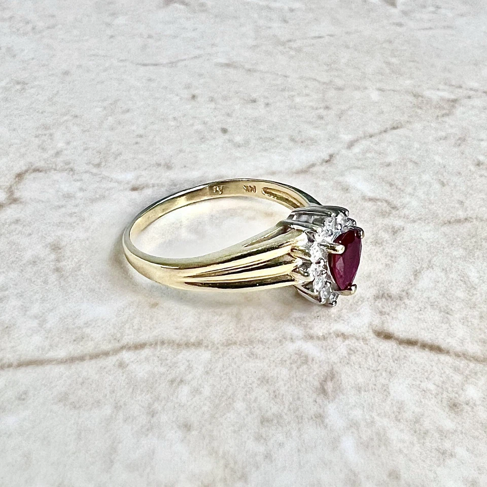 14K Vintage Ruby & Diamond Halo Ring - Gold Ruby Ring - Ruby Engagement Ring - Image 4 of 4