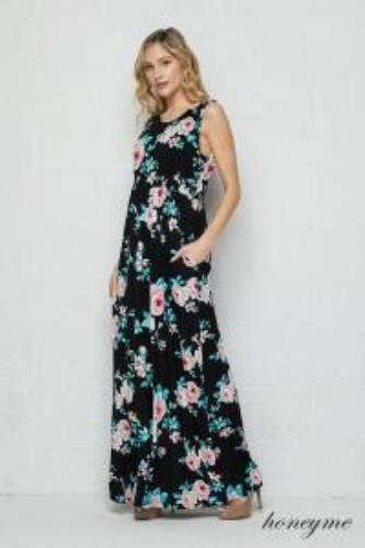 Maxi Vestido Time To Escape Floral y Negro Sin Mangas con Bolsillos - Imagen 3 de 5