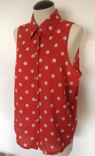 Jones New York Country Red White Polka Dot Button Down Sleeveless Women's Sz 10 - Picture 8 of 10