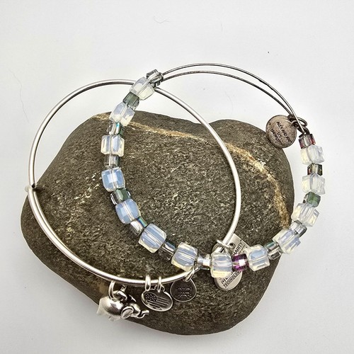 Alex & Ani Square Iridescent Crystals & Elephant Charm Bangle Bracelets Lot of 2 - Picture 6 of 6