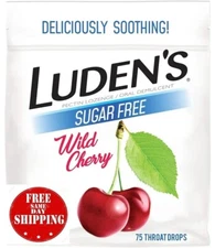 LUDEN'S Sugar Free Wild Cherry Throat Drops, Sore Throat Relief, 75 Count