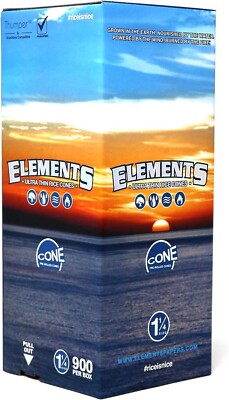 Elements 1 1/4 Pre-Rolled Cones   900 Pack | Ultra Thin Rice Paper Rolling Cones