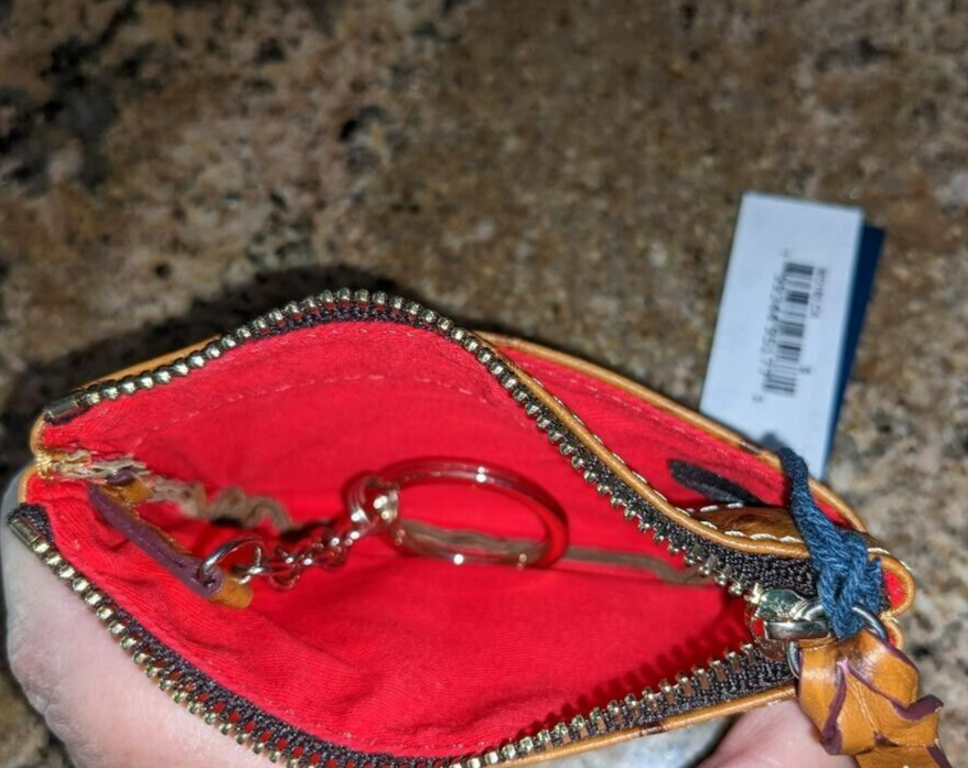 Dooney & Bourke Brown Pebbled Leather Coin Case Women's Wallet Key Ring