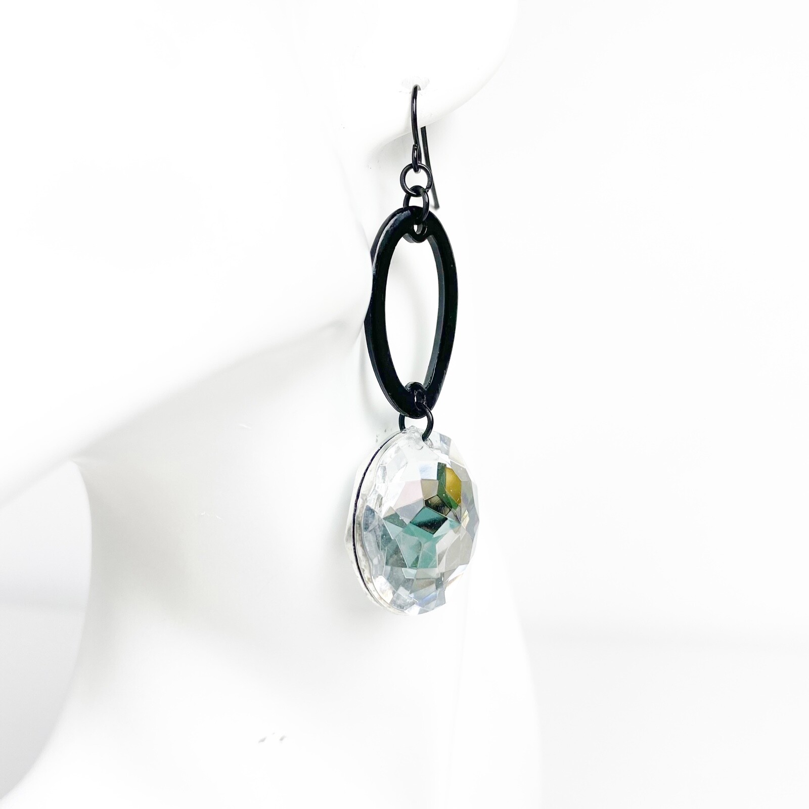 large rhinestone black loop dangling EARRINGS fas… - image 2