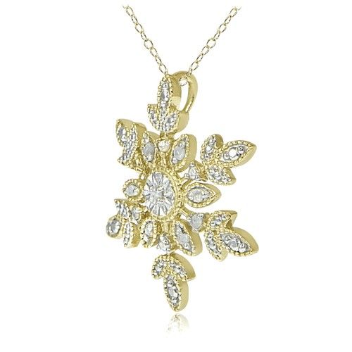 18K Gold over Sterling Silver 1/10ct TDW Diamond Snowflake Necklace - Picture 2 of 4
