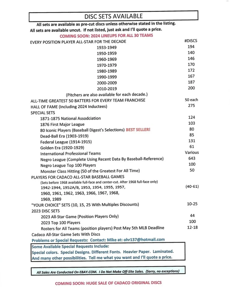 YOUR CHOICE: 25 Players Cadaco All-Star Baseball (PRE-CUT Discs) - Image 3 of 3