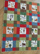 44"x34" CRIB Wall hanging cotton fun QUILT animal childrens panda giraffe monkey