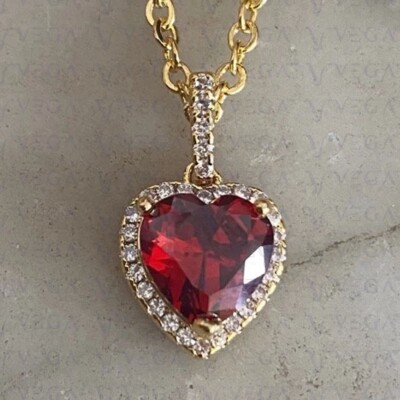 3.89ct Heart Shape Natural Ruby & Diamond Solid 14K Yellow Gold Pendant No Chain