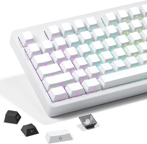 White Keycaps - Side Print PBT Keycap Set, Double Shot Shine through Custom Keyc