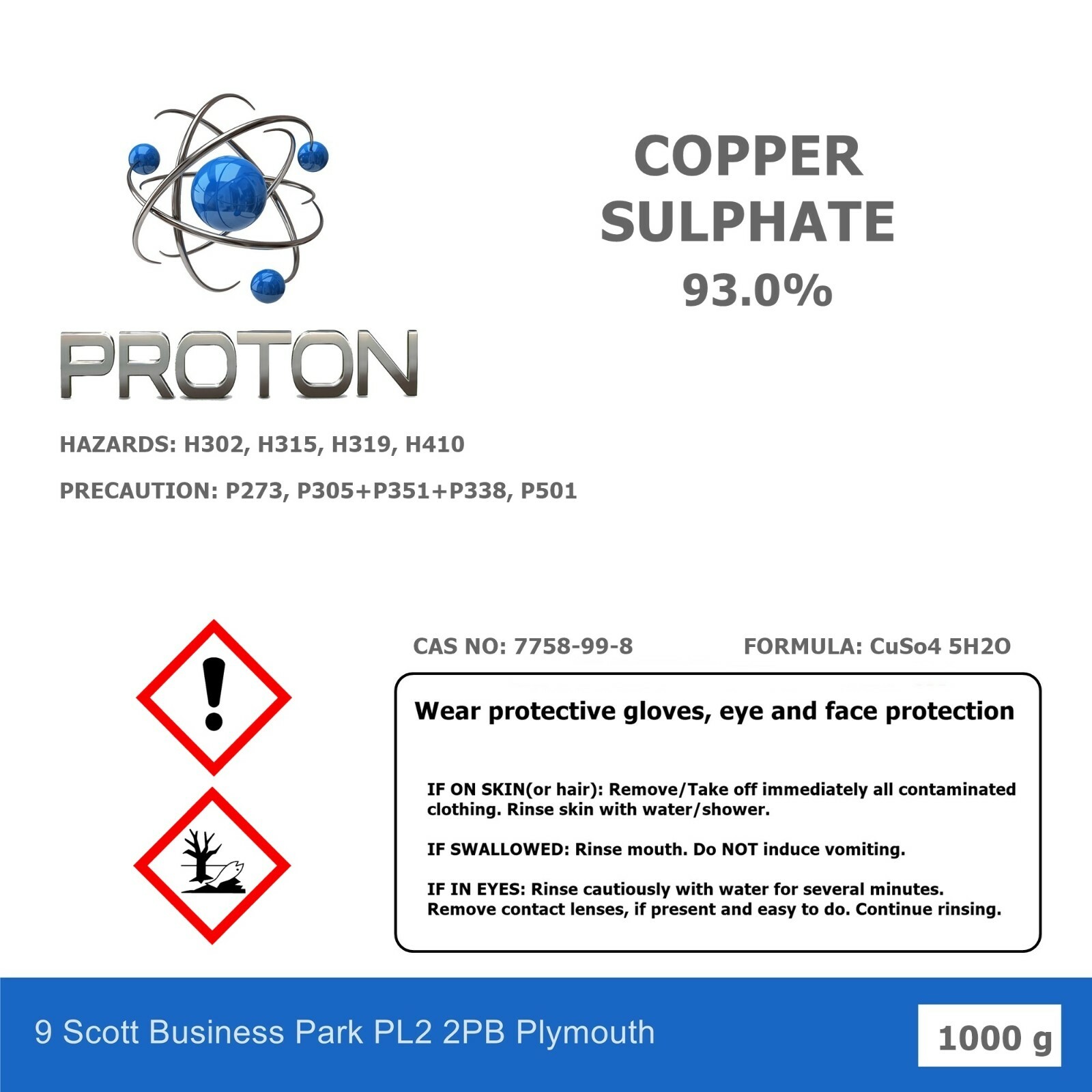 1000g COPPER SULPHATE 93.0% High Quality Animal Feed Care  1kg Metal Etching