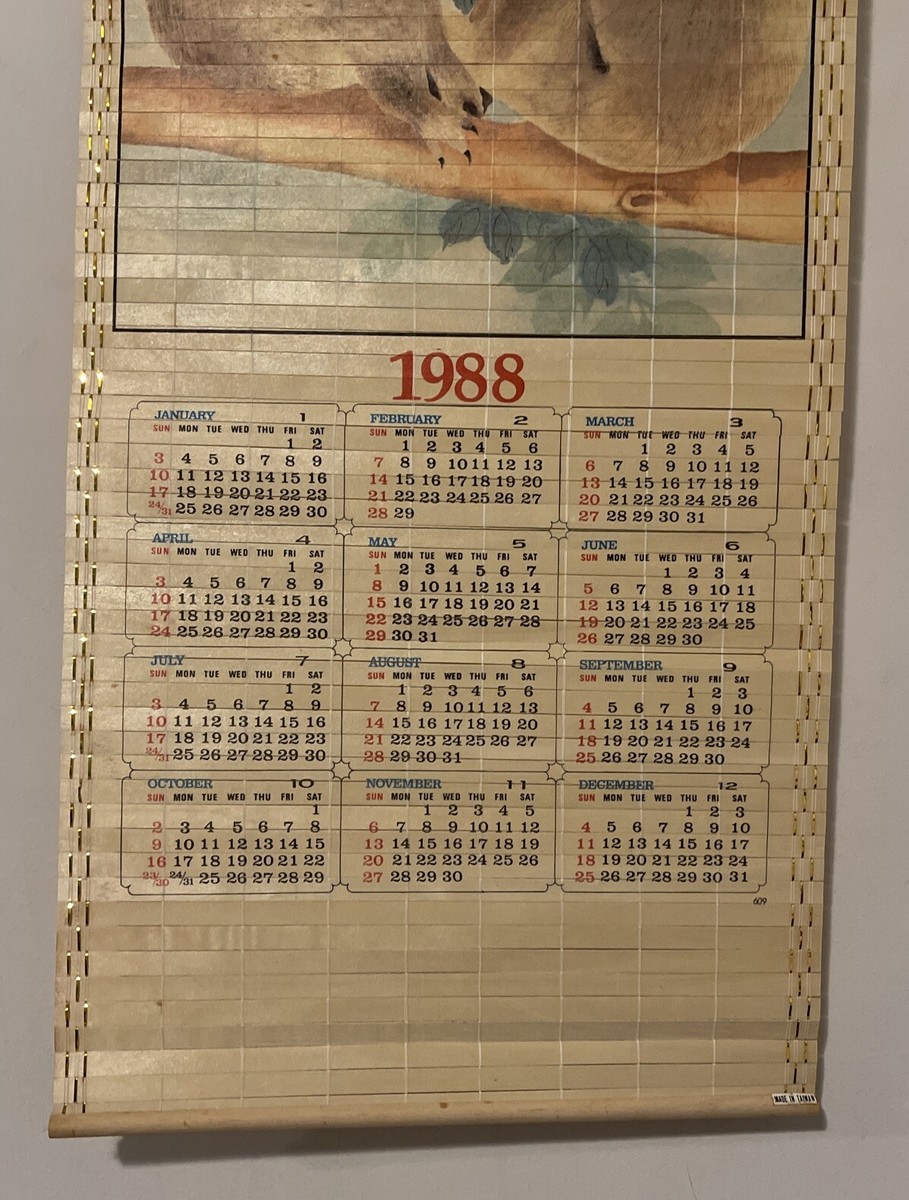 Vintage Bamboo Roll Up 1988 Koala Bear Long Wall Calendar Made In Taiwan! M  | eBay
