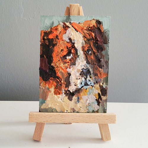 ACEO Original Painting Dog Saint Bernard Pet Portrait Animals Gouache Modern Art - Picture 3 of 12