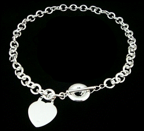 925 SILVER ELECTRO-PLATED 17" HEART PENDANT CHOKER Necklace TOGGLE CLOSING - Picture 2 of 2