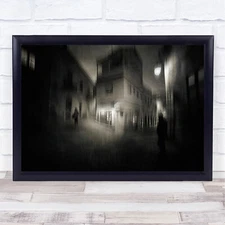 Obsessed Mono Street Blur Blurry Sepia Night Urban Wall Art Print