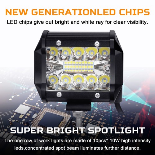 2PCS 4inch 60W Automotive LED Work Light Bars with Switch Wiring Harness Kit - Picture 4 of 14