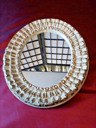 VINTAGE WHITE GOLD & EASEL FRAMED WALL MIRROR 17" X14" MCM HOLLYWOOD REGENCY - Picture 7 of 11