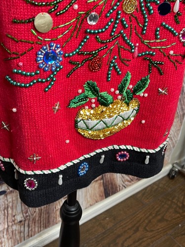 Vintage Victoria Jones Christmas embellished beaded christmas tree Sweater L - 第 4/8 張圖片