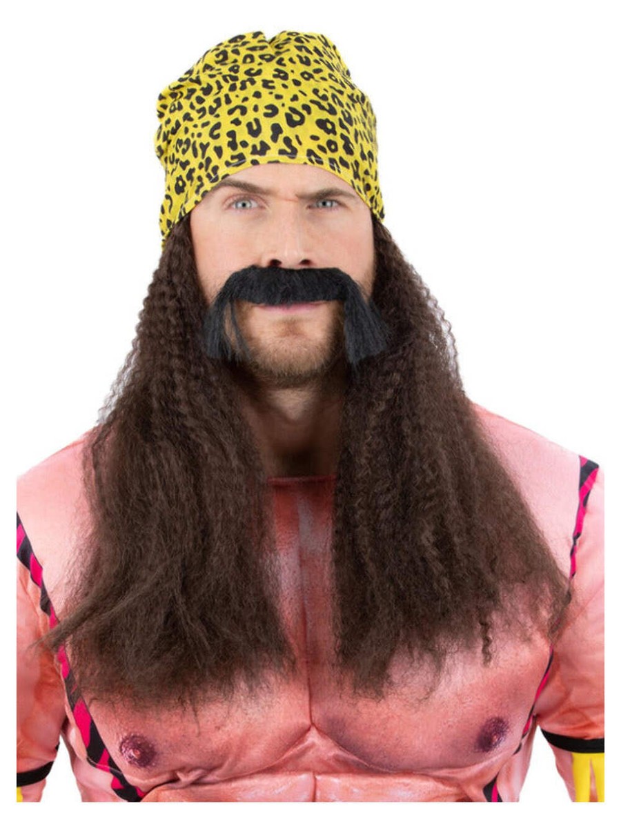 90s wrestlers fancy dress 90s Wrestling Star Wig + Bandana Kit Mens Ladies Wrestler Fancy Dress