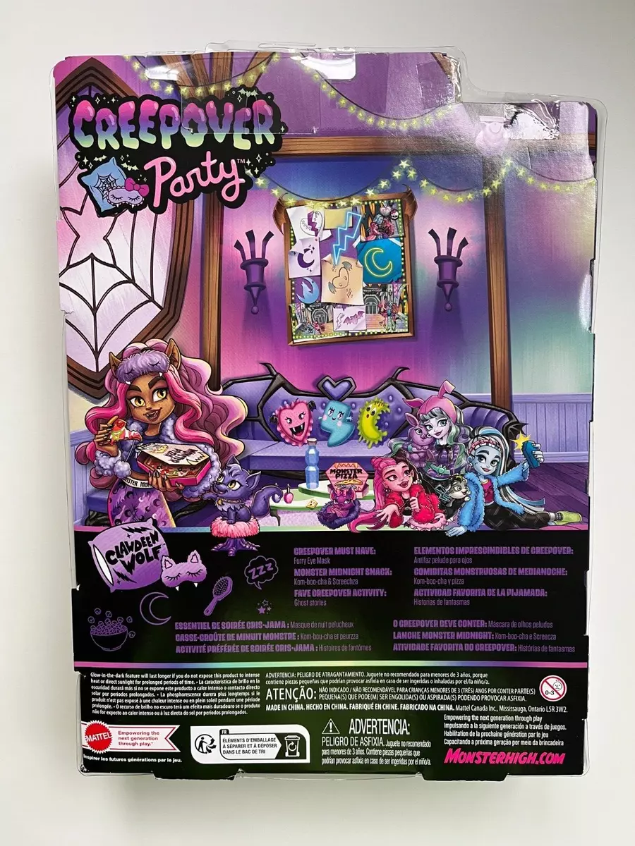 Monster High Doll, Clawdeen Wolf Creepover Party Set with Pet Dog Crescent,  Sleepover Clothes and Accessories