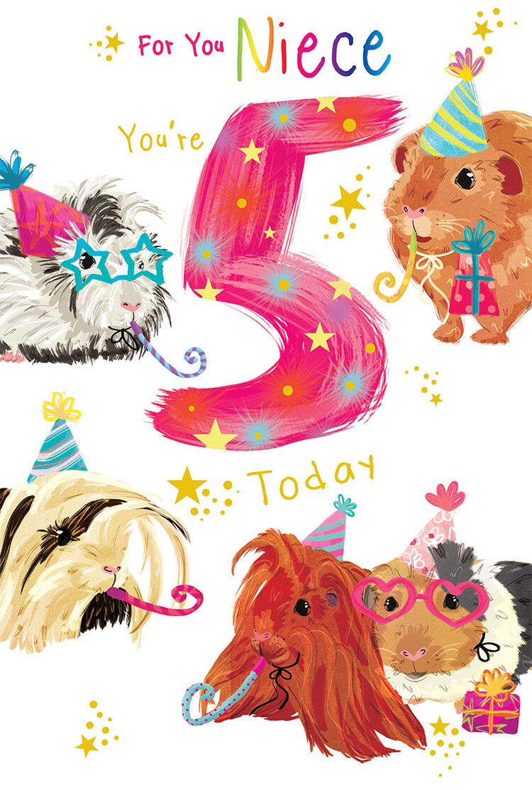 Niece 5th Birthday Card Age 5 Guinea Pigs 9"" x 6"" Lovely Verse