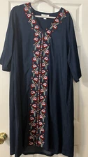 GO SOFTLY Patio LARGE 100% mid-weight COTTON EMBROIDERED Midi Dress +Pockets pks