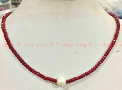 2x4mm Faceted Roundel Red Jade 9-10mm White Pearl Gems Beads Necklace 14-30'' AAA