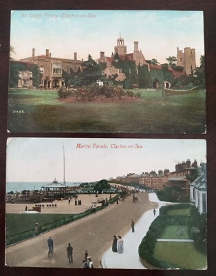 2 Postcards Posted St Osyth Priory - Marine Parade Clacton On Sea Essex UK 1908