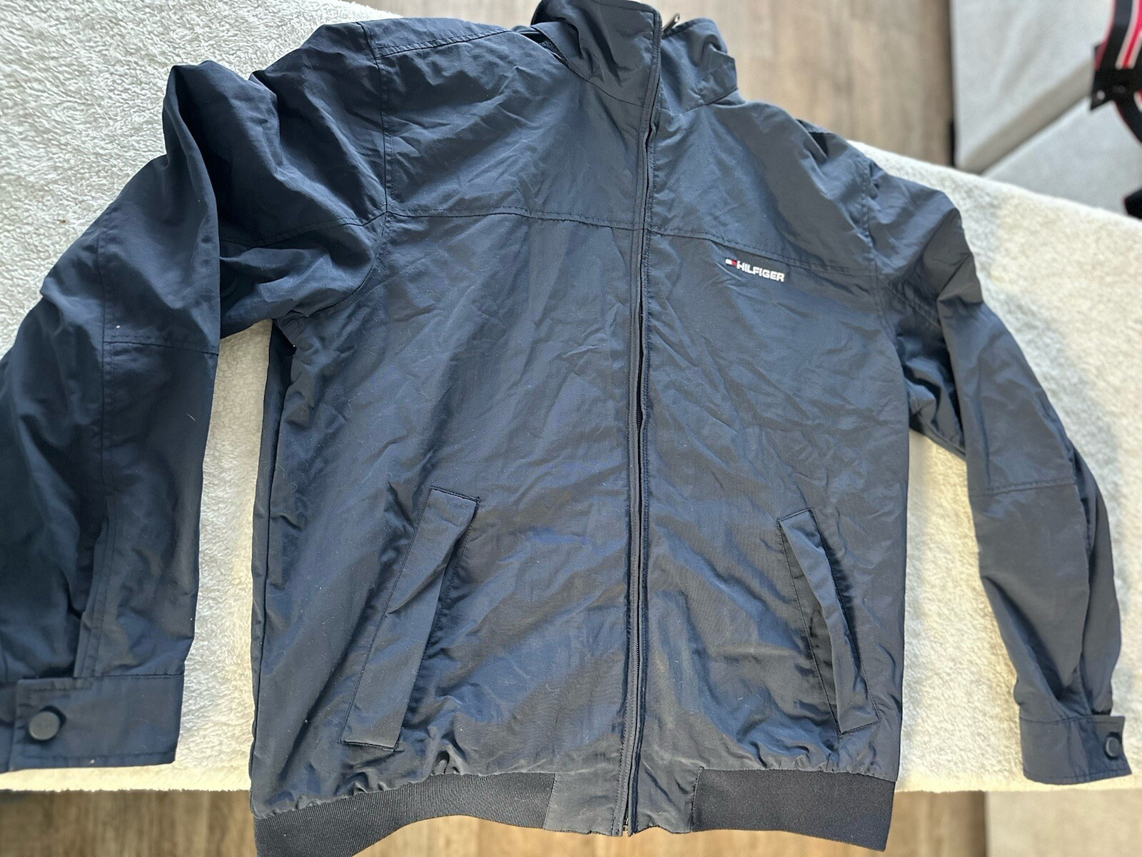 Tommy Hilfiger Mens Navy Blue Yacht Jacket with Removable Hood Size Large