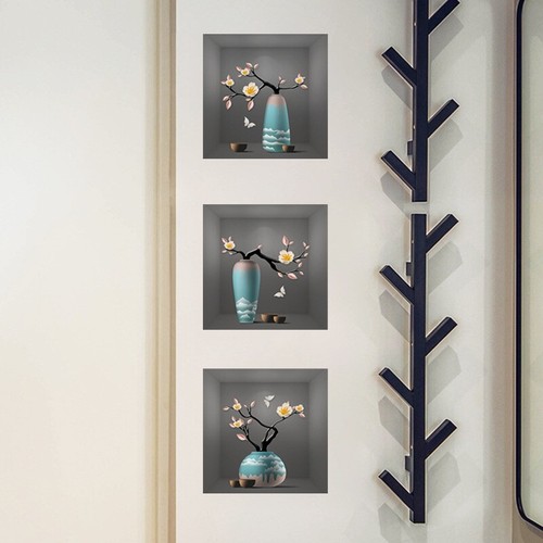 3 Pack 3D Green Plants Wall Stickers for Bedroom Living Room Kitchen