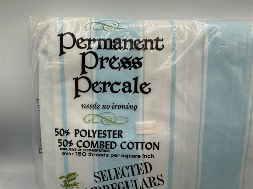 VINTAGE WEST POINT PEPPERELL FULL SHEET SET BLUE/WHITE STRIPE FLAT FITTED PILL - Picture 6 of 17