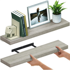 Rustic Gray Floating Wall Shelves Set of 2 - 36" with Invisible Brackets