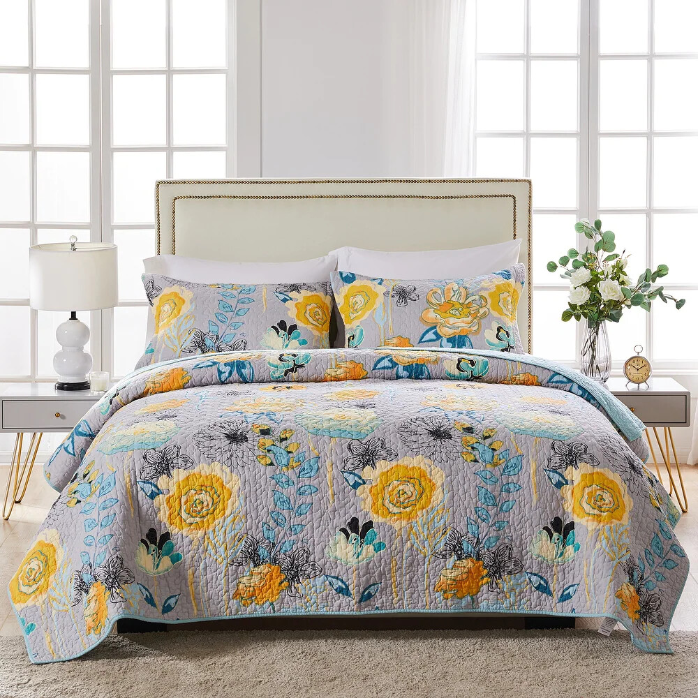 Greenland Home Fashions Watercolor Dream Cotton Quilt Set-AB