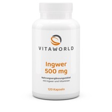 Vita World Ingwer 500mg + Vitamin B1 B2 B6 120 Kapseln Vegan Made in Germany