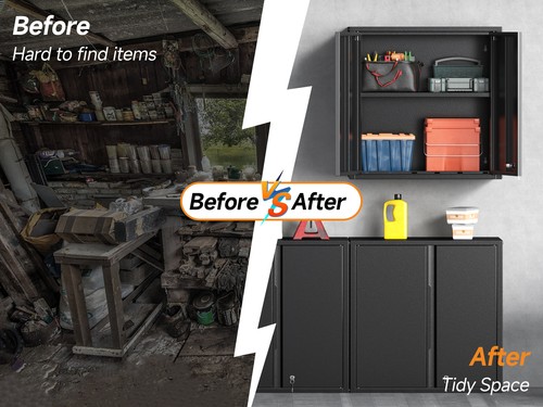 Garage Wall Cabinet Lockable Metal Wall Storage Cabinet w/ Shelf for Home Office - Picture 7 of 12