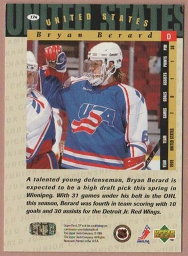 BRYAN BERARD RC - 1994 SP WORLD JUNIOR CHAMPIONSHIPS # 174 - # 1 DRAFT PICK - 第 3/3 張圖片