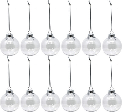 Creative Hobbies Round Clear Plastic DIY Ball Ornaments, 83mm, Pack of 12 