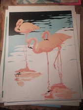 NOS Vintage 22x29 Signed s/n Walt Curlee Serigraph Pink Flamingos 