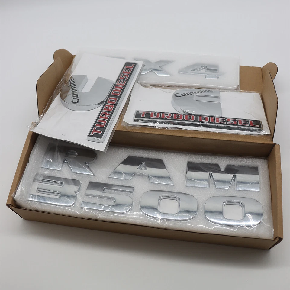 Set For 2013-2018 RAM 3500 Heavy Duty Emblems Cummins Turbo Diesel 4X4  Chrome - Image 2 of 4