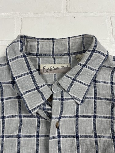 Feildmaster Shirt Men’s L Linen Gray/Blue Plaid Button Up - Picture 4 of 11